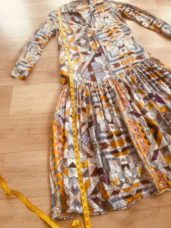 Anthropologie size medium Flounces Abstract Long Sleeve  Dress in Multicolor - Picture 6 of 14